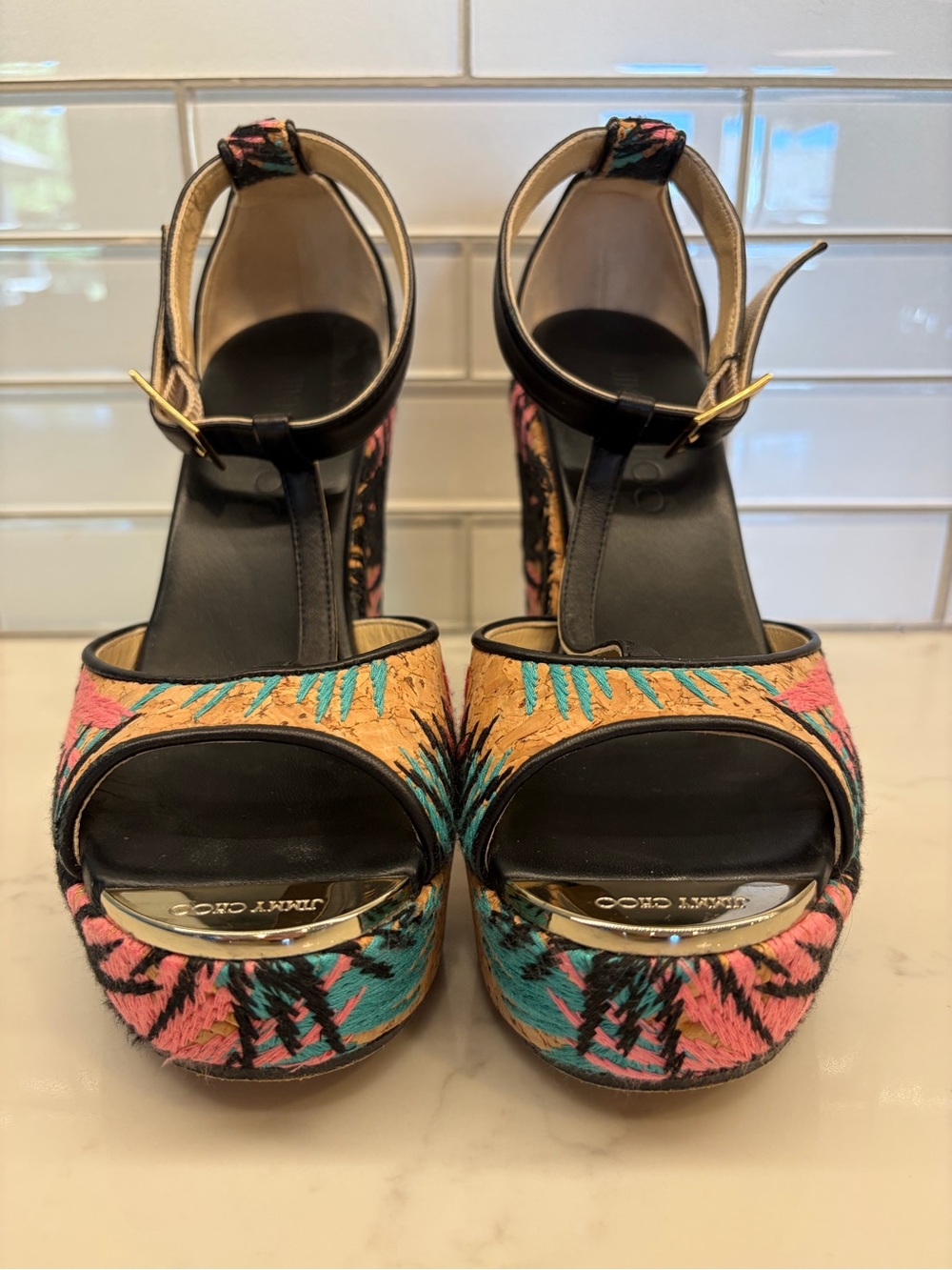 Jimmy Choo 120mm Embroidered Wedges Size 36